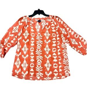 Gap Sheer Blouse 3/4 Sleeve Lightweight Women's Small Orange White Abstract